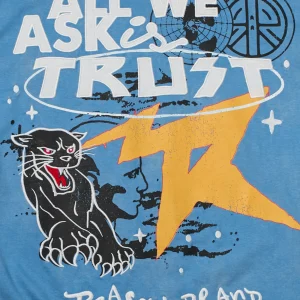 Discount All We Ask Is Trust Embroidered Washed Short Sleeve Tee - Blue Graphic Tees