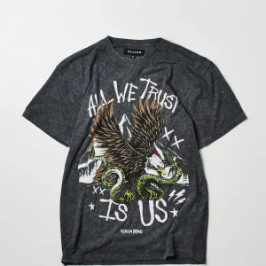 Best All We Trust Burnout Wash Short Sleeve Graphic Print Tee - Charcoal Graphic Tees