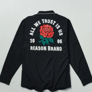 Store All We Trust Long Sleeve Woven Shirt - Black Button Downs
