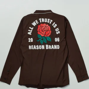 Fashion All We Trust Long Sleeve Woven Shirt - Brown Button Downs