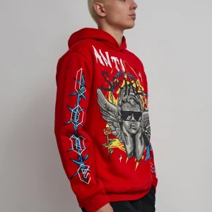 Cheap Anti Social Cherub Graphic Print Hoodie - Red Hoodies | Hoodies