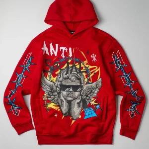 Cheap Anti Social Cherub Graphic Print Hoodie - Red Hoodies | Hoodies