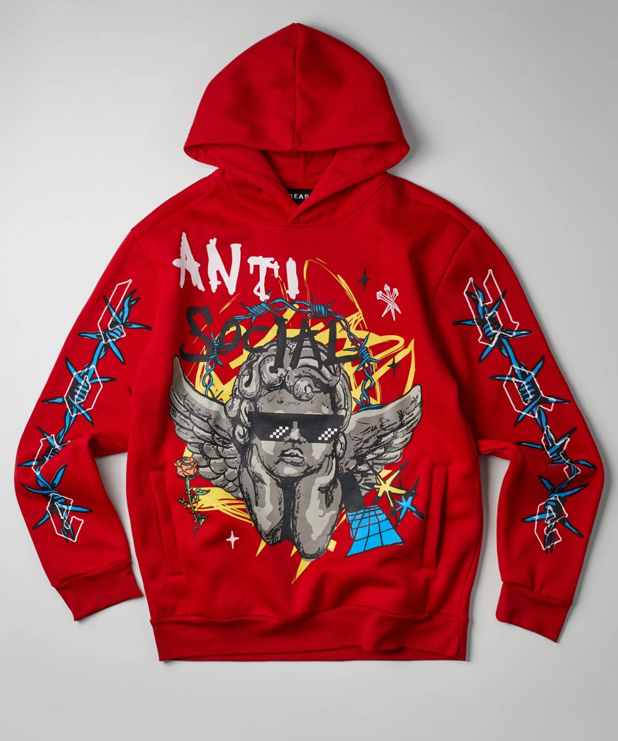 anti_social_cherub_graphic_print_hoodie__red_3.webp Cheap Anti Social Cherub Graphic Print Hoodie - Red Hoodies | Hoodies