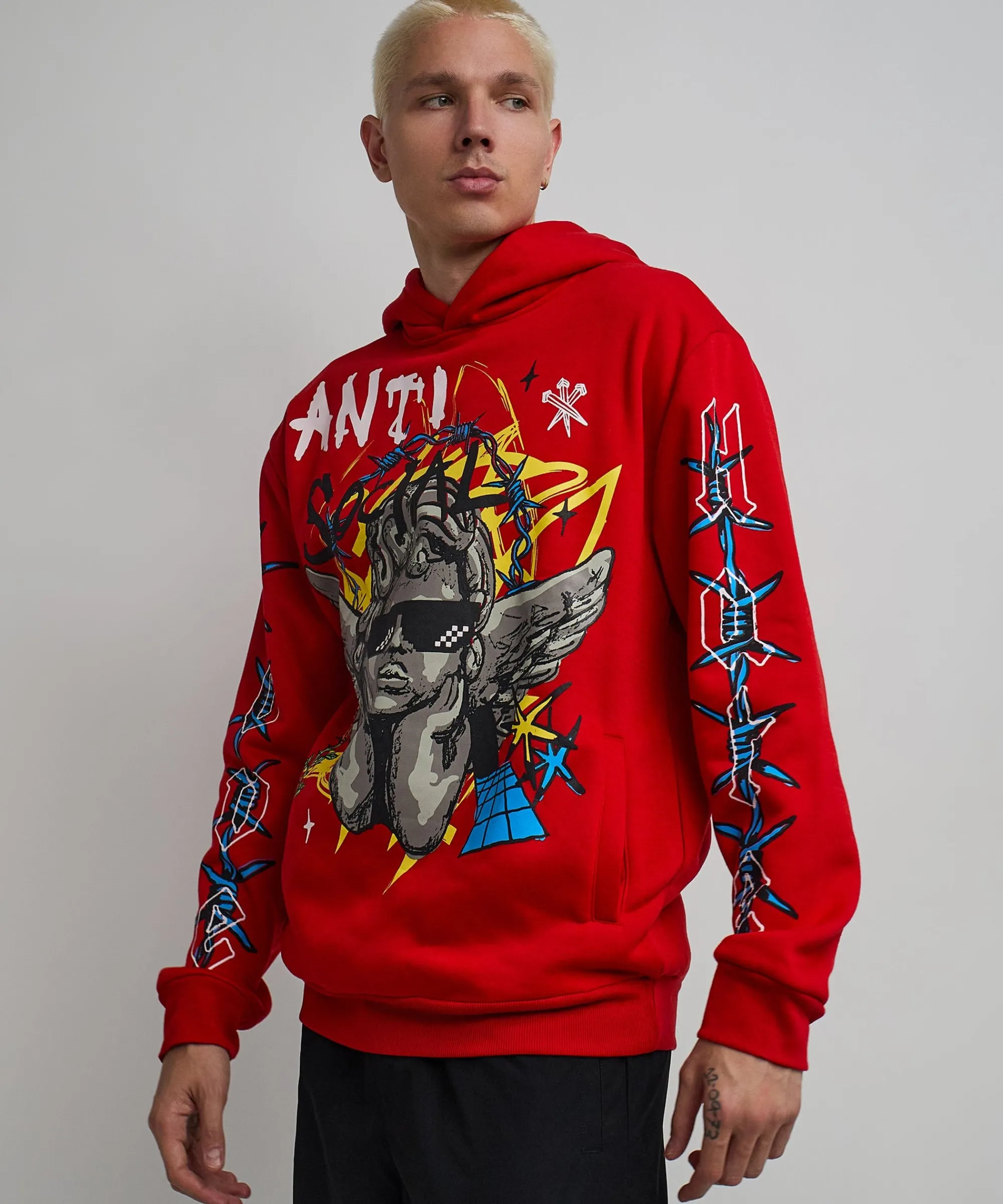 anti_social_cherub_graphic_print_hoodie__red_5.webp Cheap Anti Social Cherub Graphic Print Hoodie - Red Hoodies | Hoodies