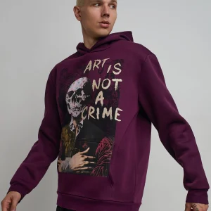 Cheap Art Is Not A Crime Graphic Print Hoodie - Burgundy Hoodies | Hoodies