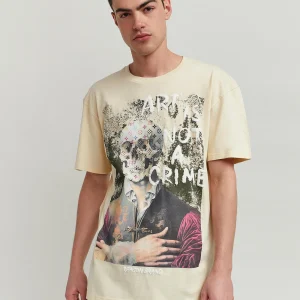 Hot Art Is Not A Crime Short Sleeve Graphic Print Tee - Khaki Graphic Tees