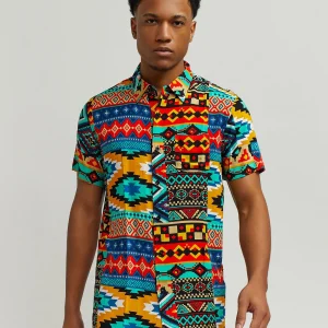 Clearance Aztec Print Short Sleeve Shirt Button Downs