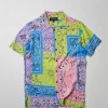 Fashion Bandana Paisley Allover Print Short Sleeve Shirt Button Downs