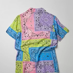 Fashion Bandana Paisley Allover Print Short Sleeve Shirt Button Downs