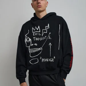 Fashion Basquiat™ Evil Thoughts Embroidered Hoodie - Black Hoodies | Hoodies