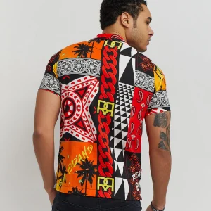 Best Blaze Geometric Allover Print Short Sleeve Shirt Button Downs