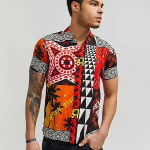 Best Blaze Geometric Allover Print Short Sleeve Shirt Button Downs