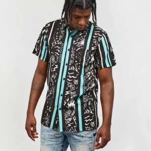 Cheap Blurry Allover Print Short Sleeve Shirt Button Downs