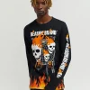 Shop Brad Skull Flame Placement Print Long Sleeve Tee Long Sleeve Tees | Graphic Tees
