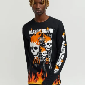 Shop Brad Skull Flame Placement Print Long Sleeve Tee Long Sleeve Tees | Graphic Tees