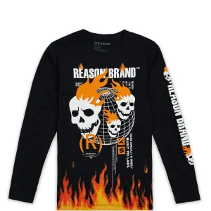 Shop Brad Skull Flame Placement Print Long Sleeve Tee Long Sleeve Tees | Graphic Tees