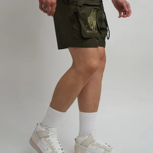 Sale Bridges Utility Cargo Stretch Tech Nylon Shorts - Green Shop All Bottoms | Shorts