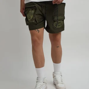 Sale Bridges Utility Cargo Stretch Tech Nylon Shorts - Green Shop All Bottoms | Shorts