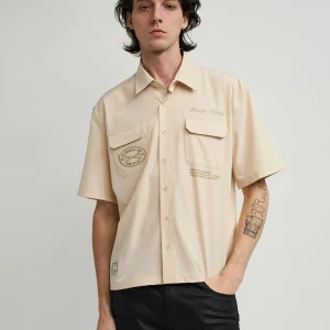 Best Sale Bridges Utility Stretch Tech Cargo Short Sleeve Shirt - Cream Button Downs