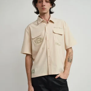 Best Sale Bridges Utility Stretch Tech Cargo Short Sleeve Shirt - Cream Button Downs