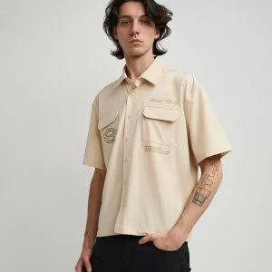 Best Sale Bridges Utility Stretch Tech Cargo Short Sleeve Shirt - Cream Button Downs