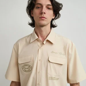 Best Sale Bridges Utility Stretch Tech Cargo Short Sleeve Shirt - Cream Button Downs