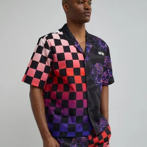 New Checkers And Skulls Split Woven Short Sleeve Shirt Button Downs