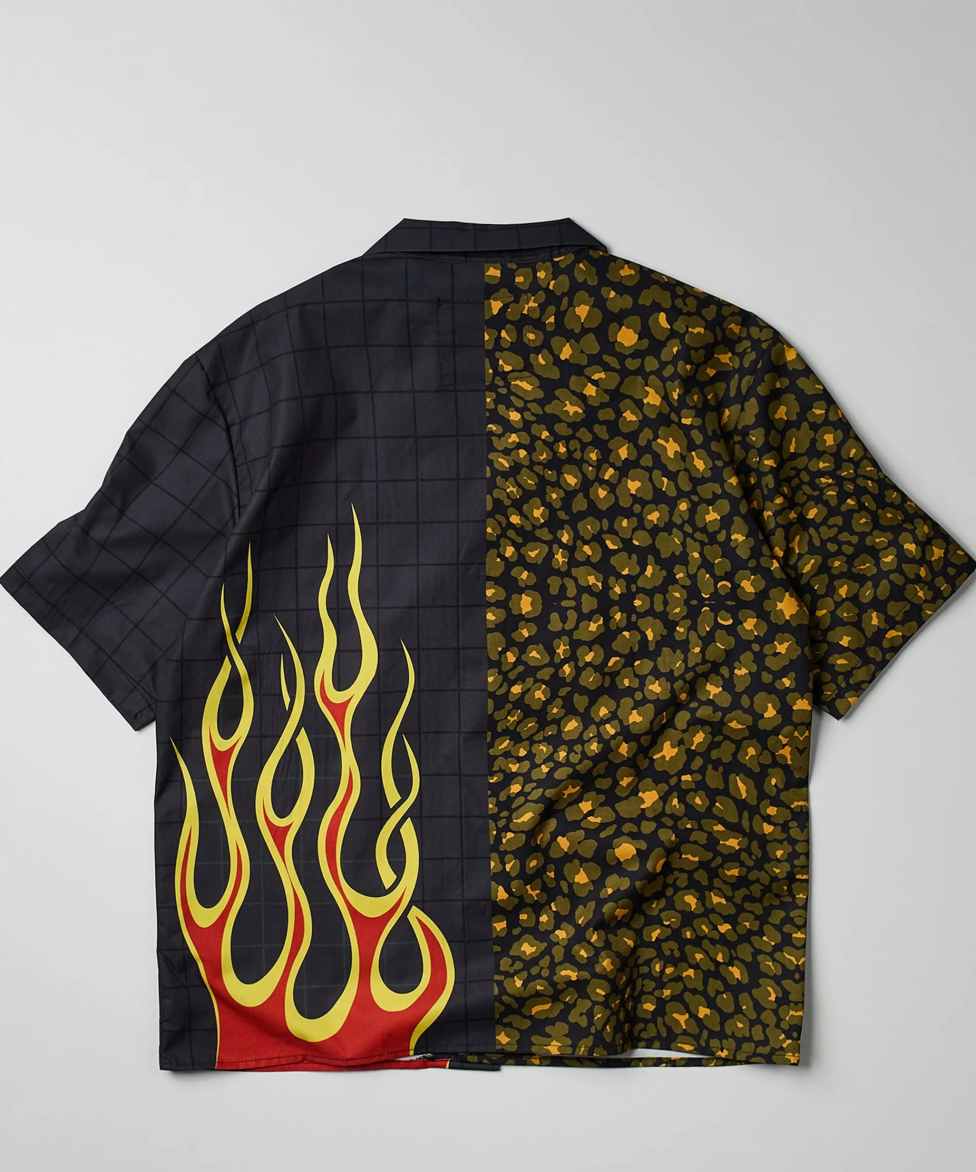cheetah_and_flames_split_woven_short_sleeve_shirt_2.webp Cheap Cheetah And Flames Split Woven Short Sleeve Shirt Button Downs