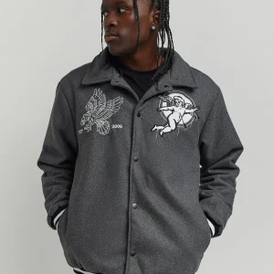 Outlet Cherub Varsity Jacket - Grey Varsity Jackets
