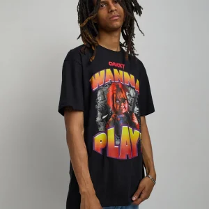 Best Chucky Wanna Play Short Sleeve Tee - Black Graphic Tees