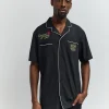 Cheap Clubmaster Short Sleeve Embroidered Button Down Shirt - Black Button Downs