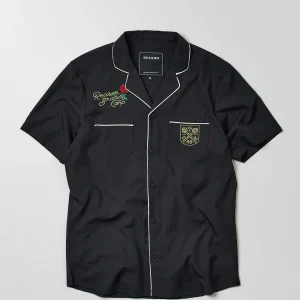 Cheap Clubmaster Short Sleeve Embroidered Button Down Shirt - Black Button Downs