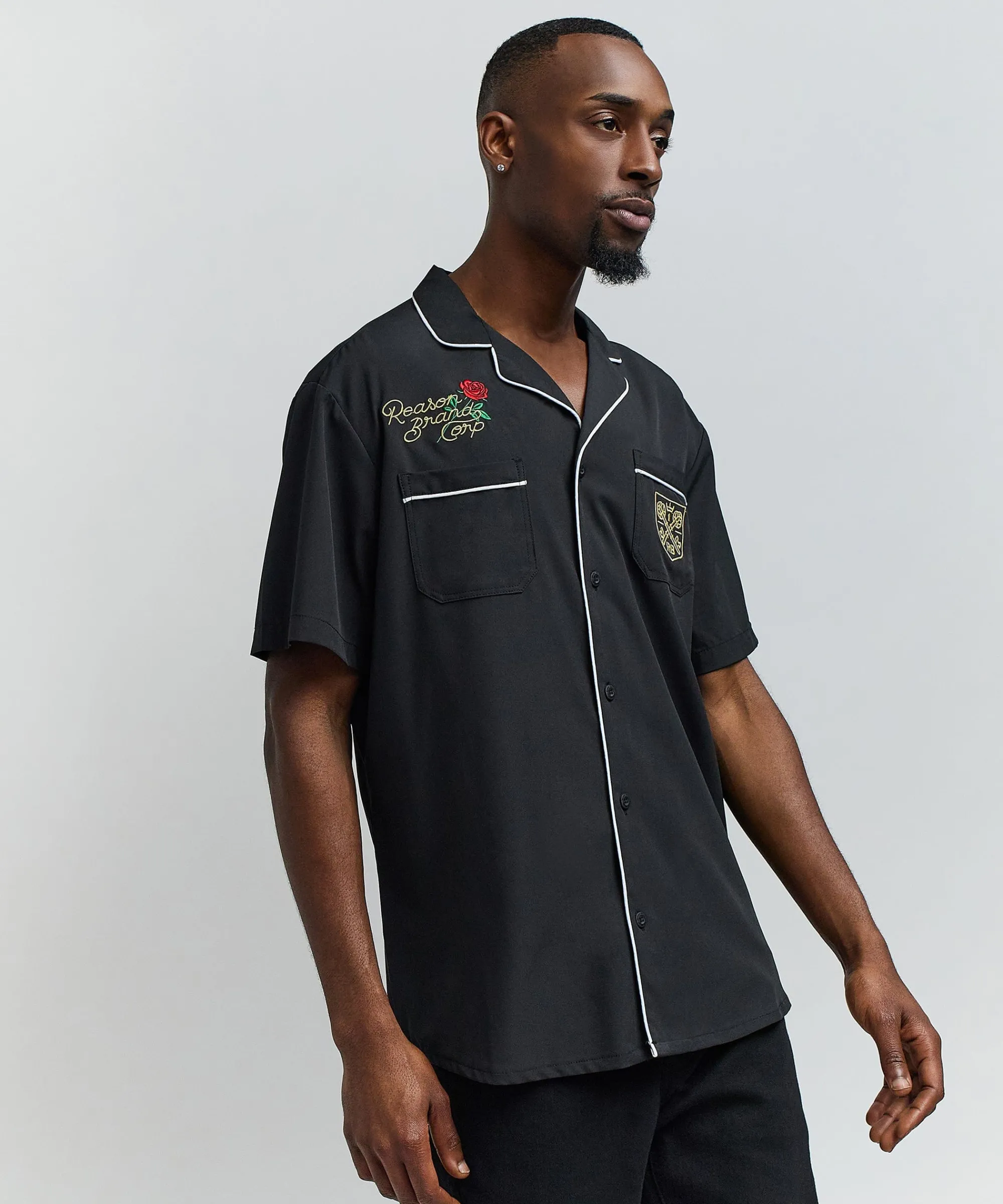 clubmaster_short_sleeve_embroidered_button_down_shirt__black_2.webp Cheap Clubmaster Short Sleeve Embroidered Button Down Shirt - Black Button Downs