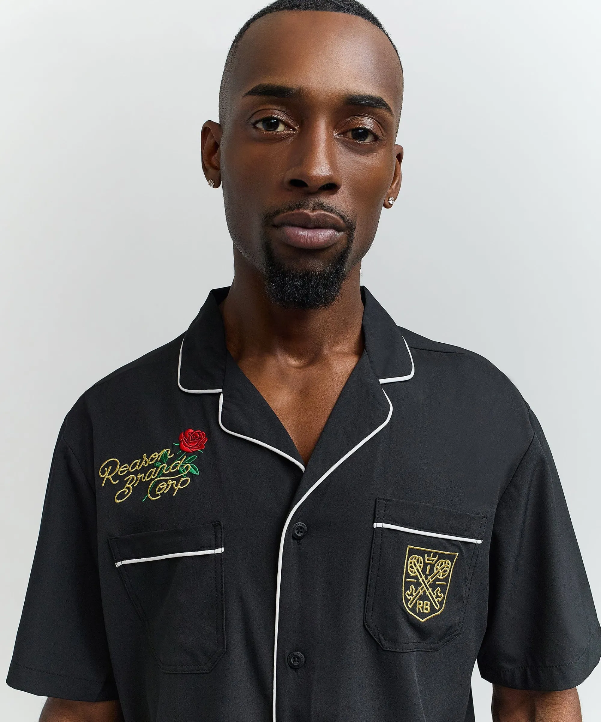 clubmaster_short_sleeve_embroidered_button_down_shirt__black_5.webp Cheap Clubmaster Short Sleeve Embroidered Button Down Shirt - Black Button Downs