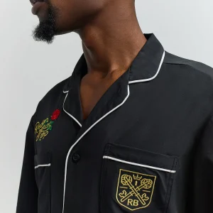 Cheap Clubmaster Short Sleeve Embroidered Button Down Shirt - Black Button Downs