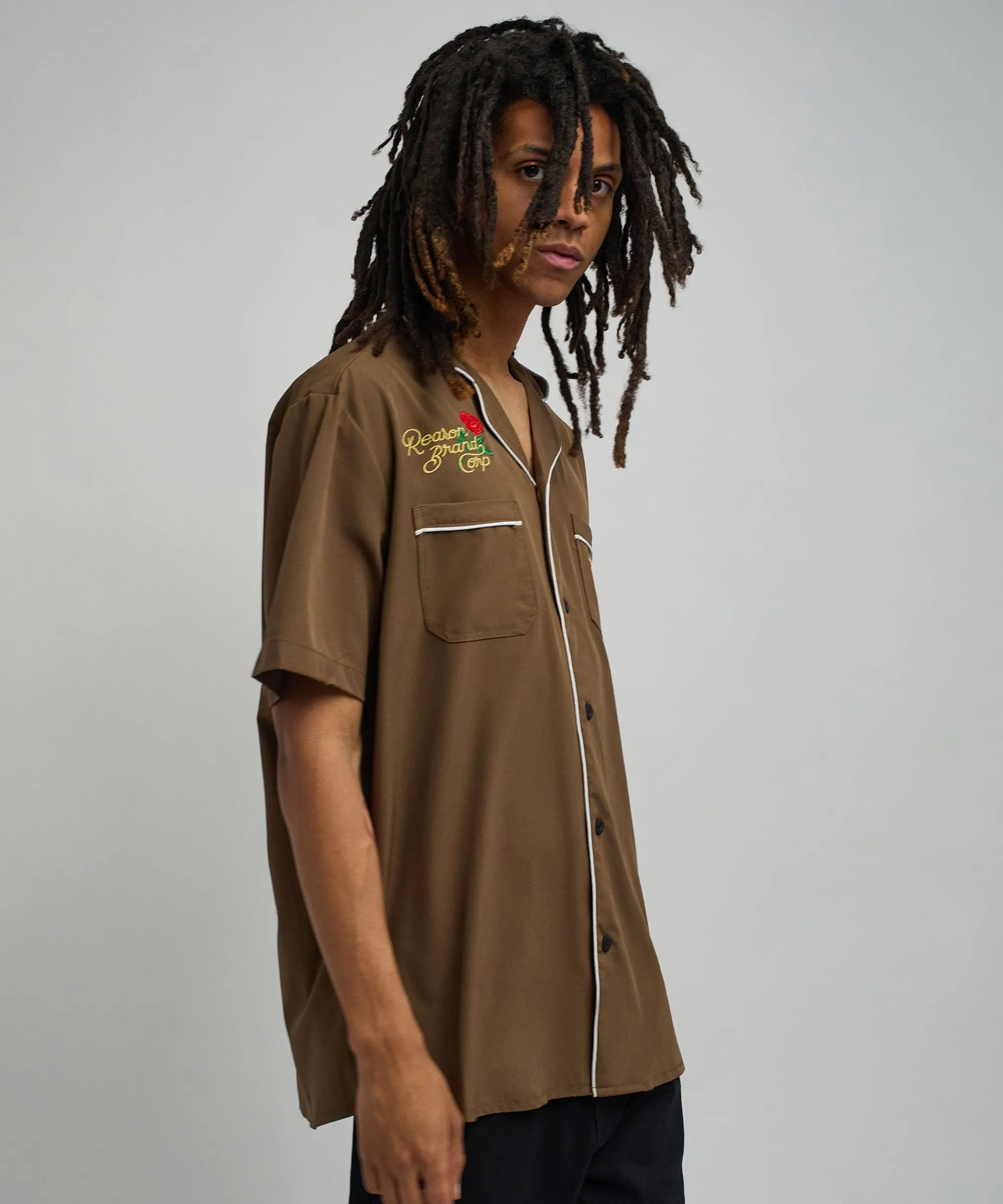 clubmaster_short_sleeve_embroidered_button_down_shirt__brown_1.webp Cheap Clubmaster Short Sleeve Embroidered Button Down Shirt - Brown Button Downs