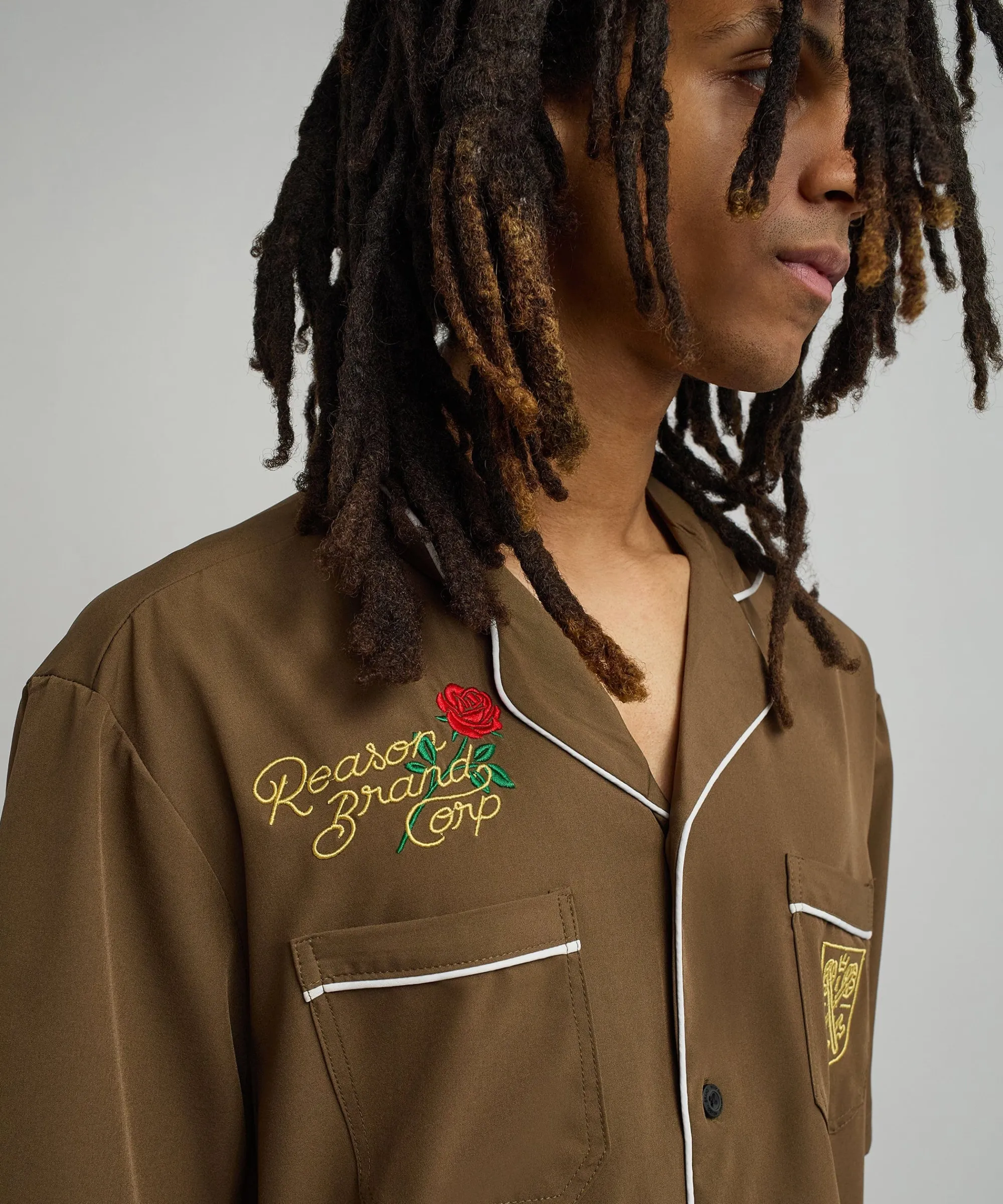 clubmaster_short_sleeve_embroidered_button_down_shirt__brown_3.webp Cheap Clubmaster Short Sleeve Embroidered Button Down Shirt - Brown Button Downs