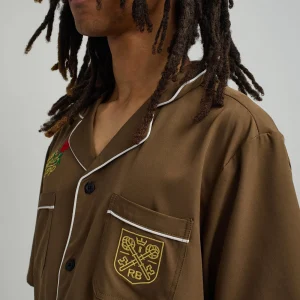 Cheap Clubmaster Short Sleeve Embroidered Button Down Shirt - Brown Button Downs