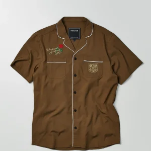 Cheap Clubmaster Short Sleeve Embroidered Button Down Shirt - Brown Button Downs