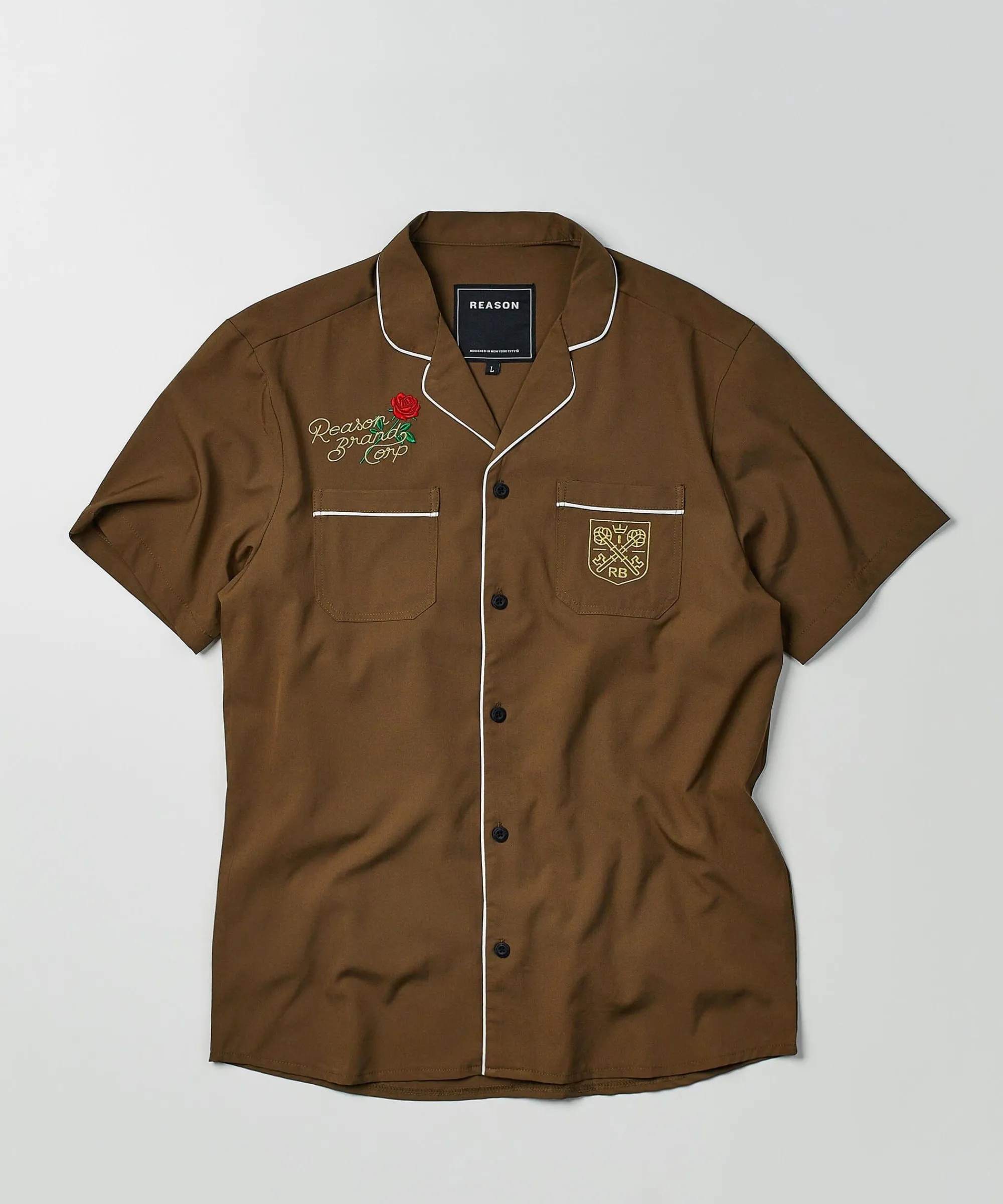 clubmaster_short_sleeve_embroidered_button_down_shirt__brown_5.webp Cheap Clubmaster Short Sleeve Embroidered Button Down Shirt - Brown Button Downs