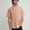 Clearance Clubmaster Short Sleeve Embroidered Button Down Shirt - Sand Button Downs