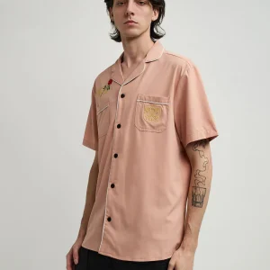 Clearance Clubmaster Short Sleeve Embroidered Button Down Shirt - Sand Button Downs
