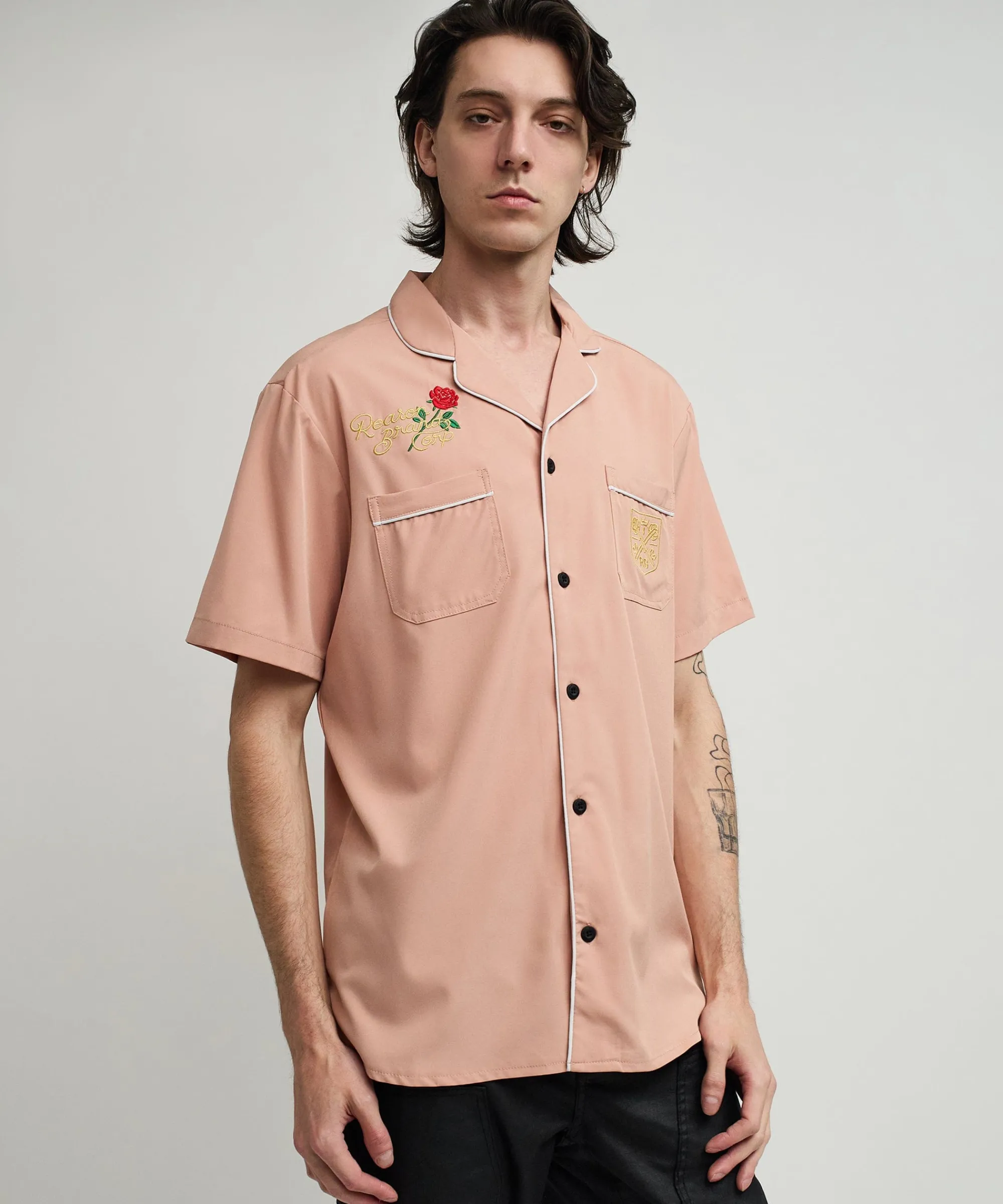 clubmaster_short_sleeve_embroidered_button_down_shirt__sand_5.webp Clearance Clubmaster Short Sleeve Embroidered Button Down Shirt - Sand Button Downs