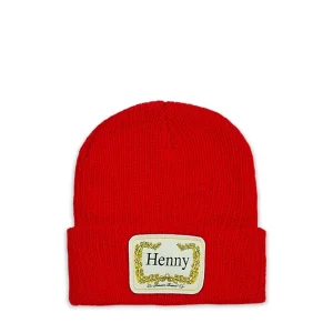 Store Cozy Henny Embroidered Patch Beanie - Red Hats | Beanies