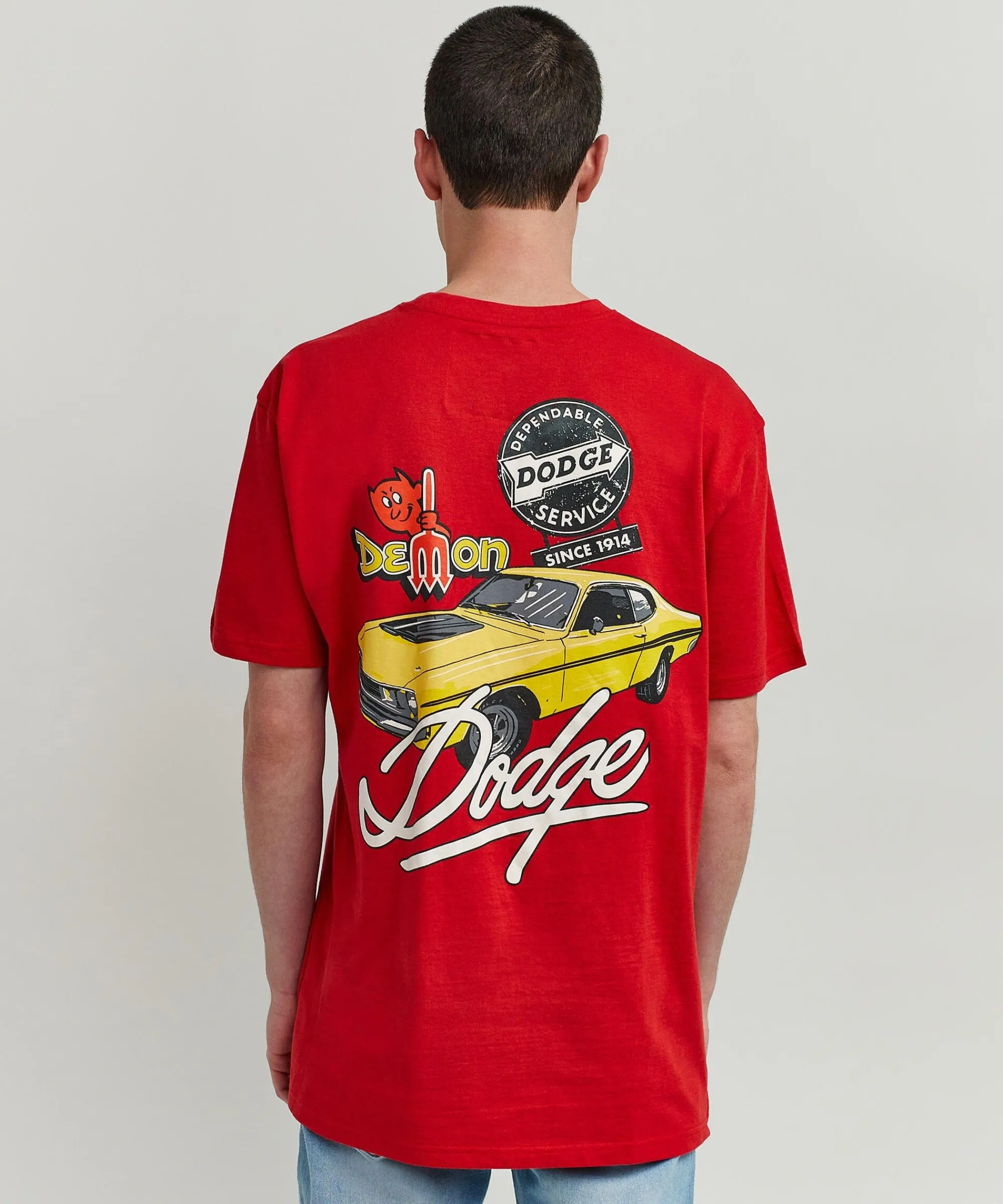 dodge_demon__pocket_short_sleeve_tee__red_0.webp Clearance Dodge Demon 1947 Pocket Short Sleeve Tee - Red Graphic Tees