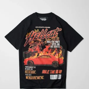 Online Dodge Hellcat Cover Short Sleeve Tee - Black Graphic Tees