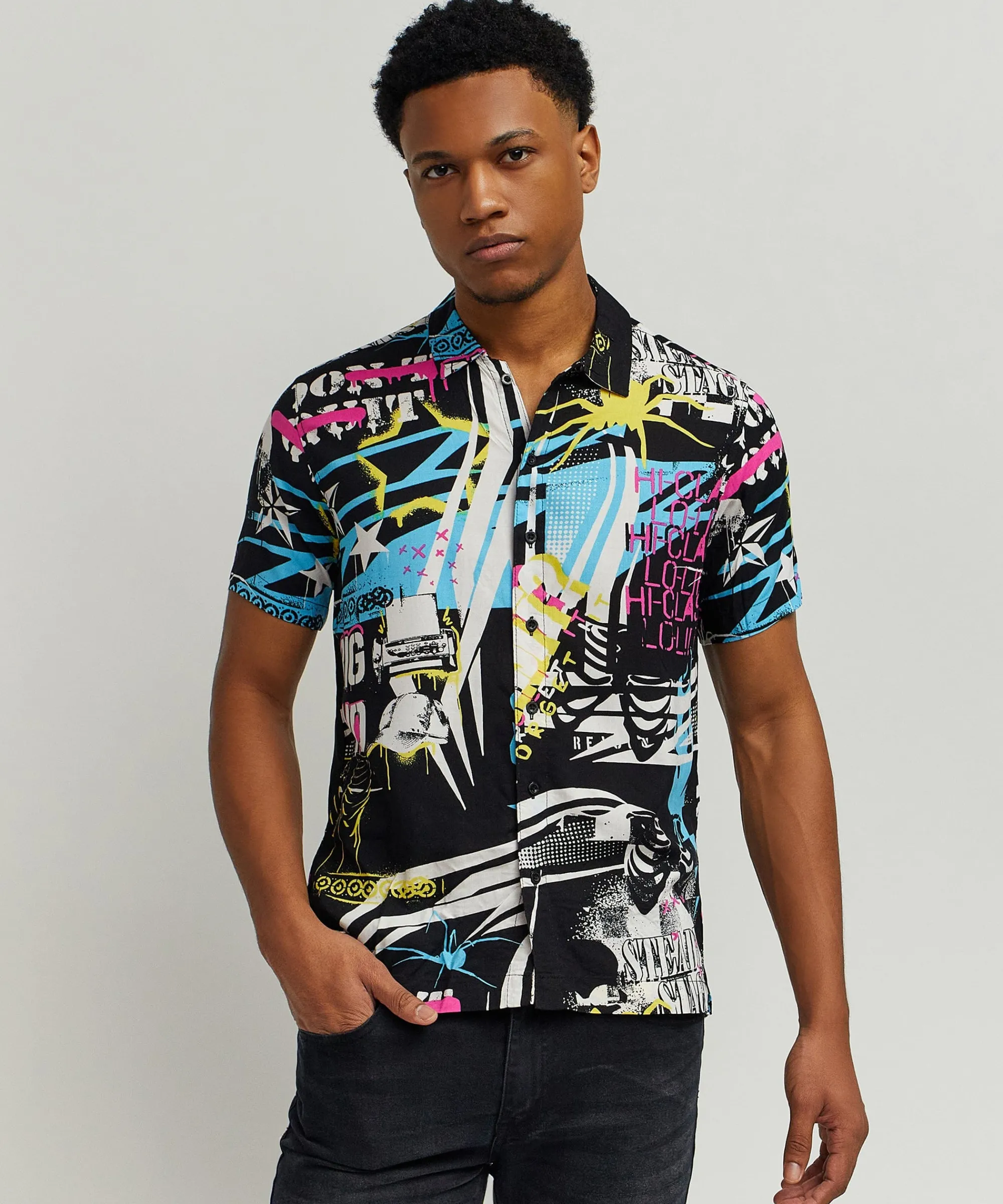 dont_quit_allover_print_short_sleeve_shirt_0.webp Clearance Don't Quit Allover Print Short Sleeve Shirt Button Downs