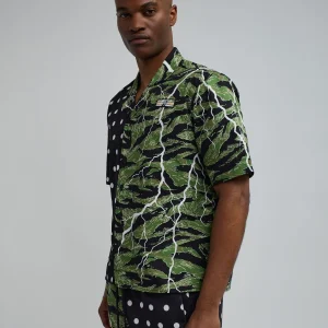 Outlet Dots And Camo Split Woven Short Sleeve Shirt Button Downs