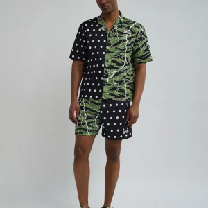 Outlet Dots And Camo Split Woven Short Sleeve Shirt Button Downs