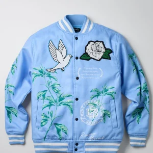 Cheap Dove Wool Varsity Jacket - Light Blue Varsity Jackets